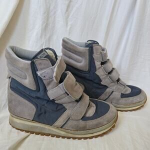 Vtg Roffe High Top Boots Size 10 Suede Sherpa Lined Gray Blue Made in Korea